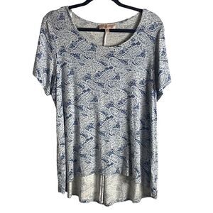 Philosophy Size 2X T-Shirt Blue Pasily Print Scoop Neck Soft Jersey Knit Stretch
